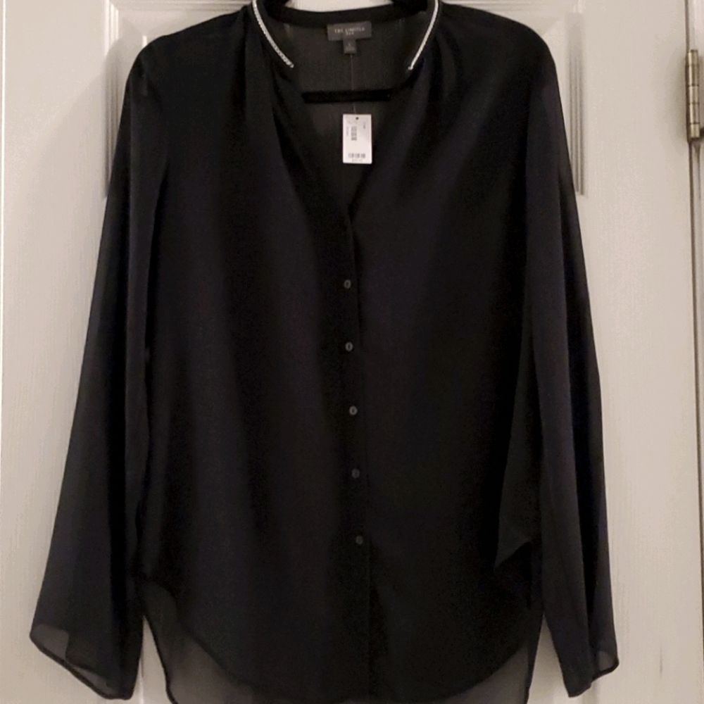 NWT The Limited Black Sheer Button Front Top Small